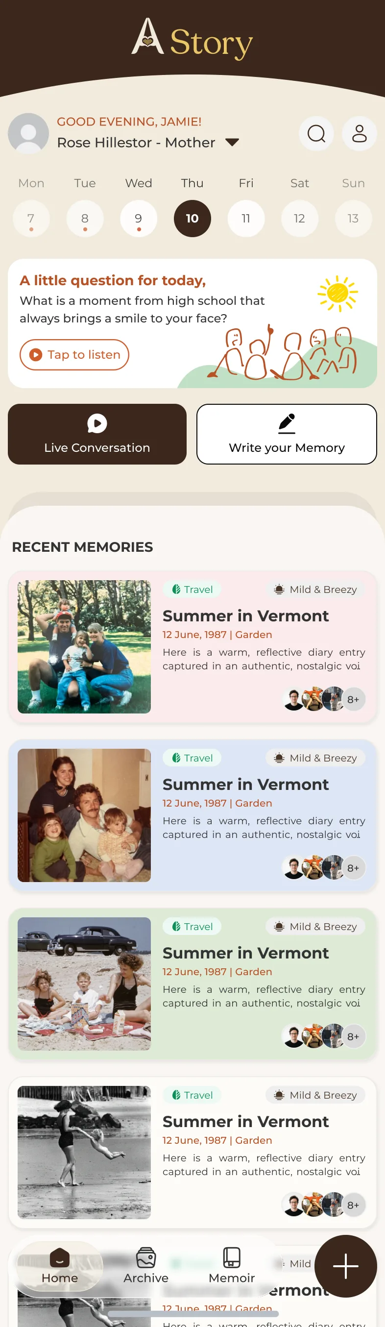 The A Story app home screen
