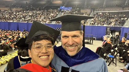 Bao Vo with Prof. David Wentzloff at University of Michigan commencement in 2026.